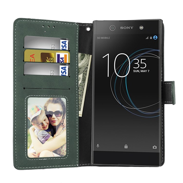 Matte Surface PU Leather 3 Card Slots Wallet Stand Mobile Phone Shell for Sony Xperia XA1 Ultra - Green-9