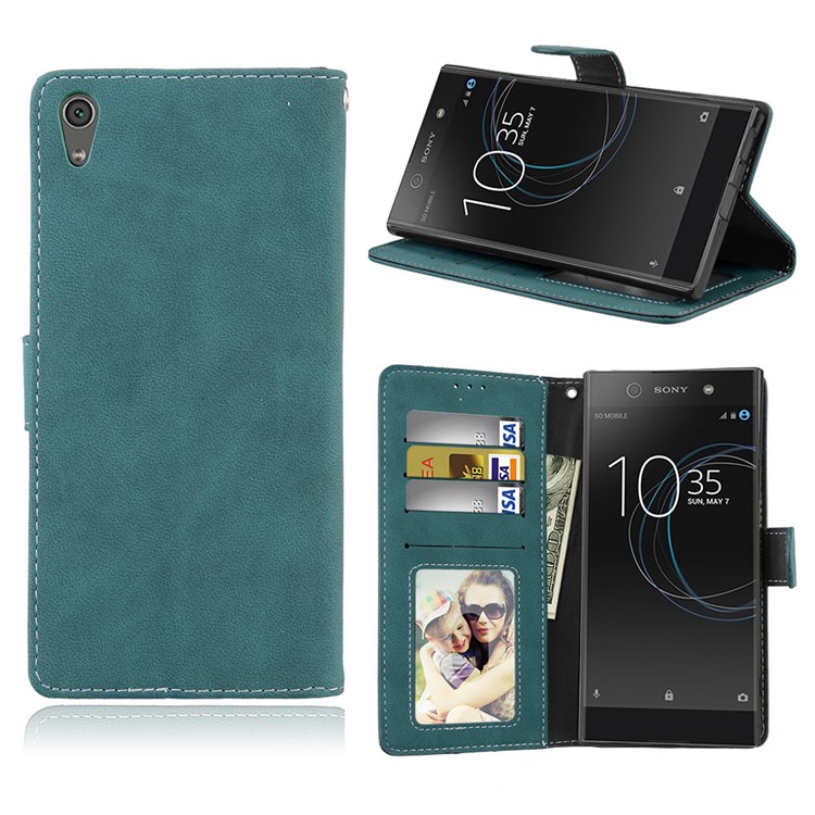 Matte Surface PU Leather 3 Card Slots Wallet Stand Phone Case for Sony Xperia XA1 Ultra - Blue-1