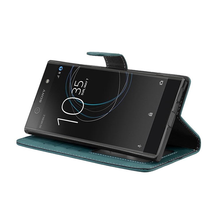 Matte Surface PU Leather 3 Card Slots Wallet Stand Phone Case for Sony Xperia XA1 Ultra - Blue-13
