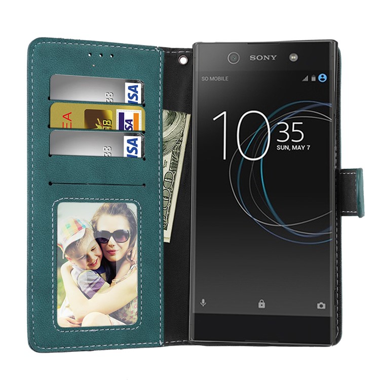 Matte Surface PU Leather 3 Card Slots Wallet Stand Phone Case for Sony Xperia XA1 Ultra - Blue-9