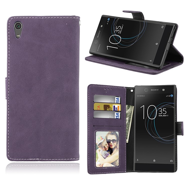 Matte Surface PU Leather 3 Card Slots Wallet Stand Phone Casing for Sony Xperia XA1 Ultra - Purple-1
