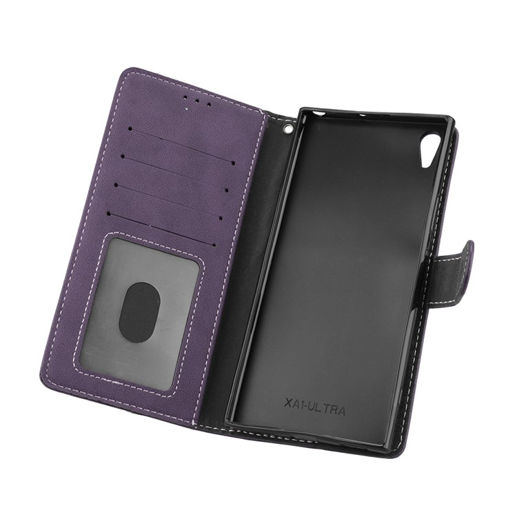 Matte Surface PU Leather 3 Card Slots Wallet Stand Phone Casing for Sony Xperia XA1 Ultra - Purple-10