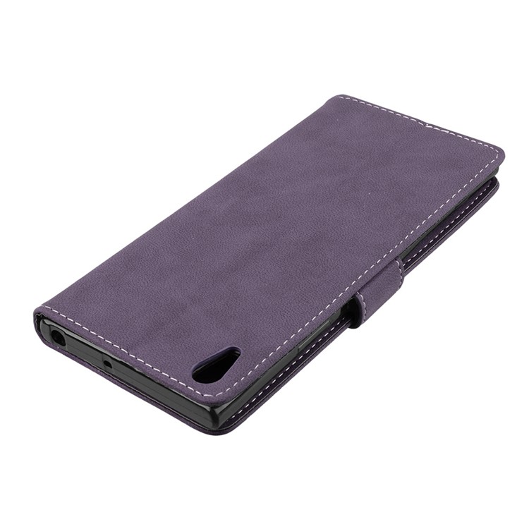 Matte Surface PU Leather 3 Card Slots Wallet Stand Phone Casing for Sony Xperia XA1 Ultra - Purple-12