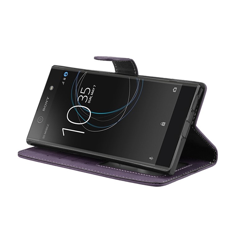 Matte Surface PU Leather 3 Card Slots Wallet Stand Phone Casing for Sony Xperia XA1 Ultra - Purple-13