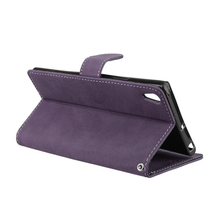 Matte Surface PU Leather 3 Card Slots Wallet Stand Phone Casing for Sony Xperia XA1 Ultra - Purple-14