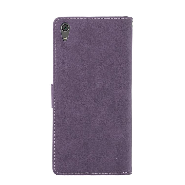 Matte Surface PU Leather 3 Card Slots Wallet Stand Phone Casing for Sony Xperia XA1 Ultra - Purple-5