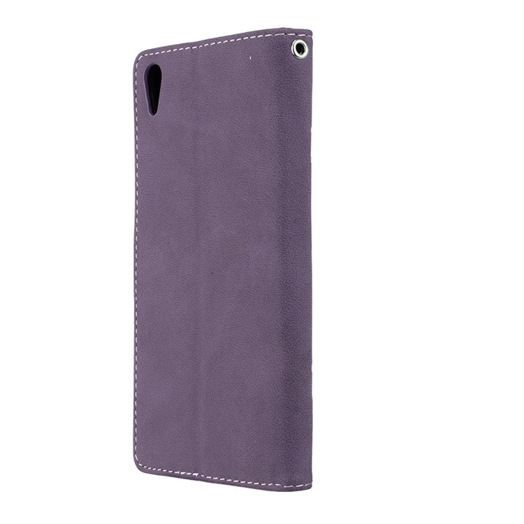 Matte Surface PU Leather 3 Card Slots Wallet Stand Phone Casing for Sony Xperia XA1 Ultra - Purple-8