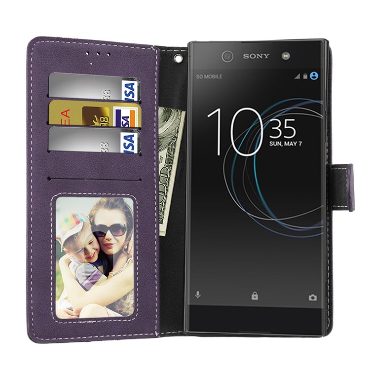 Matte Surface PU Leather 3 Card Slots Wallet Stand Phone Casing for Sony Xperia XA1 Ultra - Purple-9
