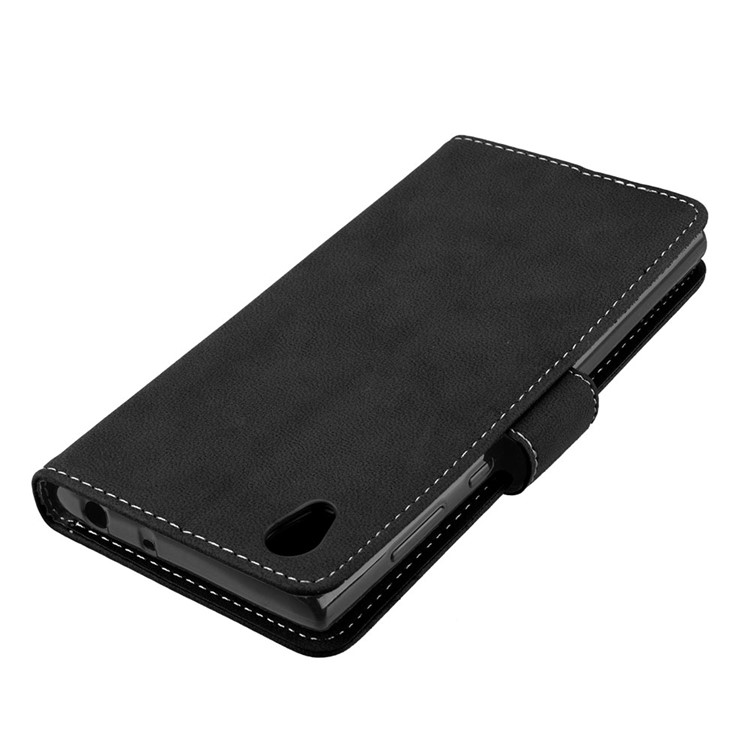 Matte Surface Wallet Leather Stand Case for Sony Xperia L1 - Black-12
