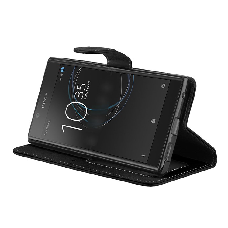 Matte Surface Wallet Leather Stand Case for Sony Xperia L1 - Black-13
