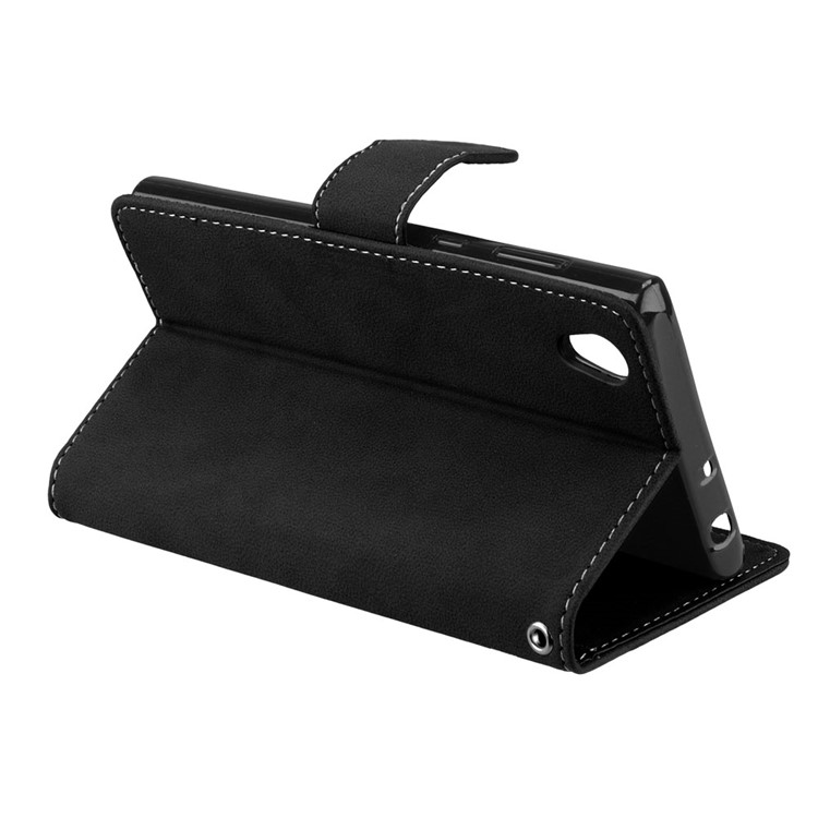 Matte Surface Wallet Leather Stand Case for Sony Xperia L1 - Black-14