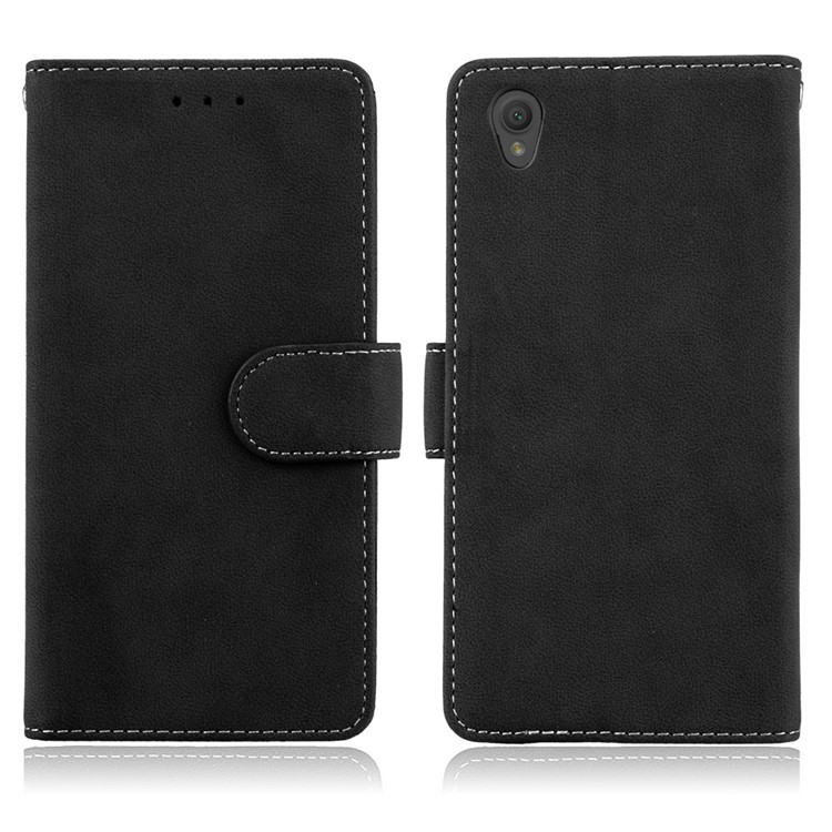 Matte Surface Wallet Leather Stand Case for Sony Xperia L1 - Black-2
