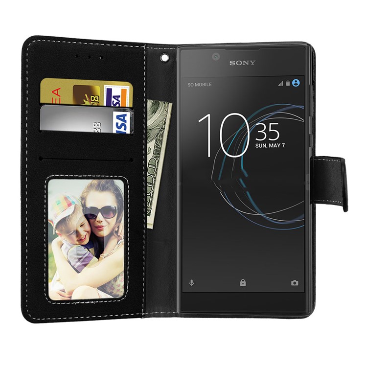 Matte Surface Wallet Leather Stand Case for Sony Xperia L1 - Black-9