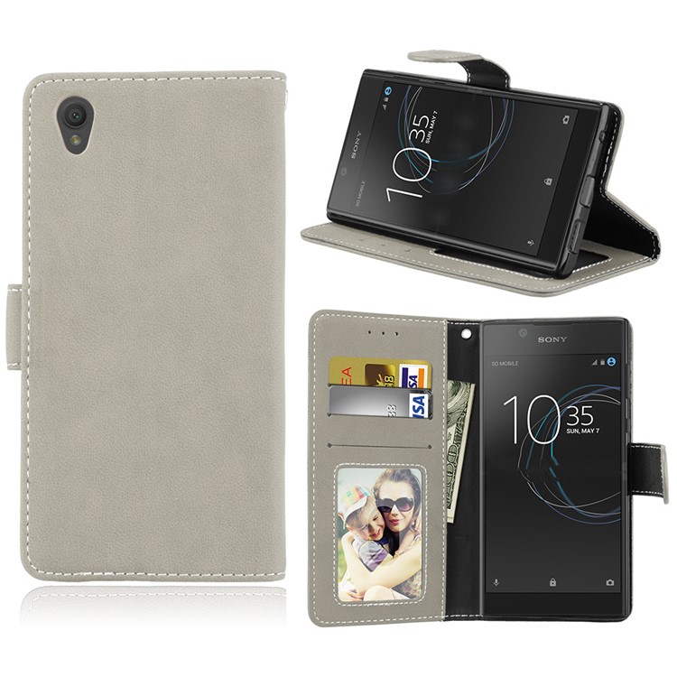 Matte Surface Wallet Leather Stand Cover for Sony Xperia L1 - Grey-1