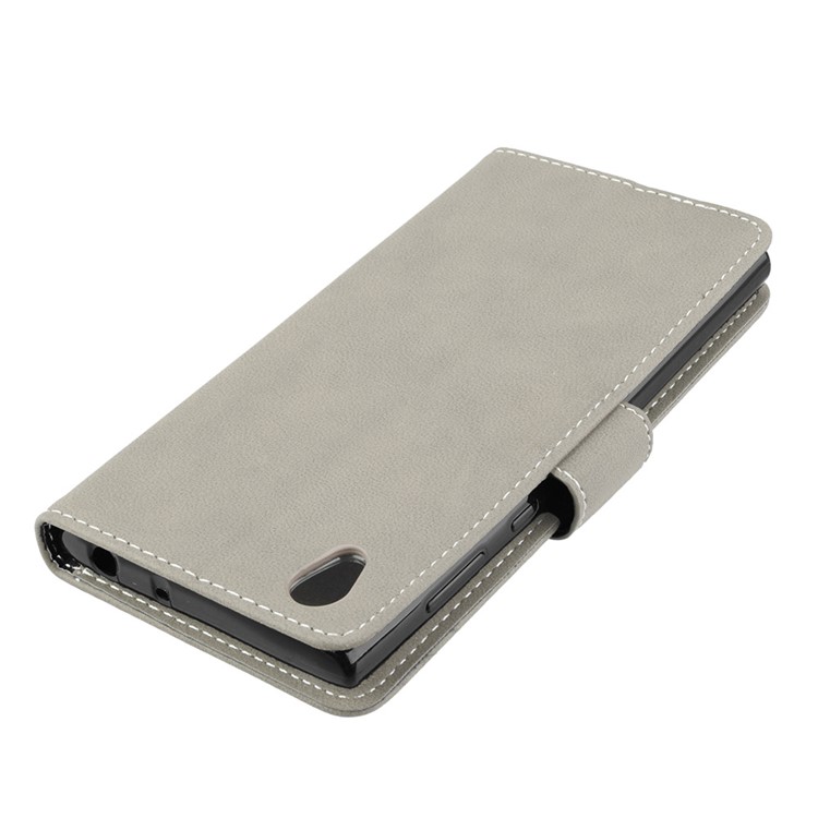 Matte Surface Wallet Leather Stand Cover for Sony Xperia L1 - Grey-12