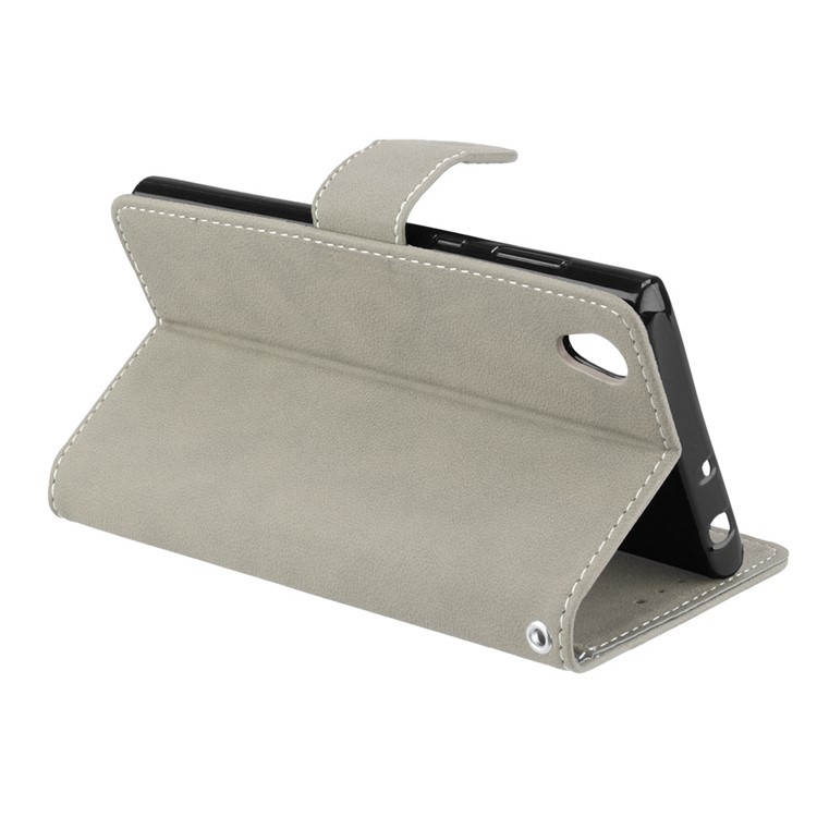 Matte Surface Wallet Leather Stand Cover for Sony Xperia L1 - Grey-14