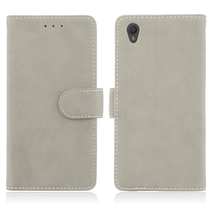 Matte Surface Wallet Leather Stand Cover for Sony Xperia L1 - Grey-2