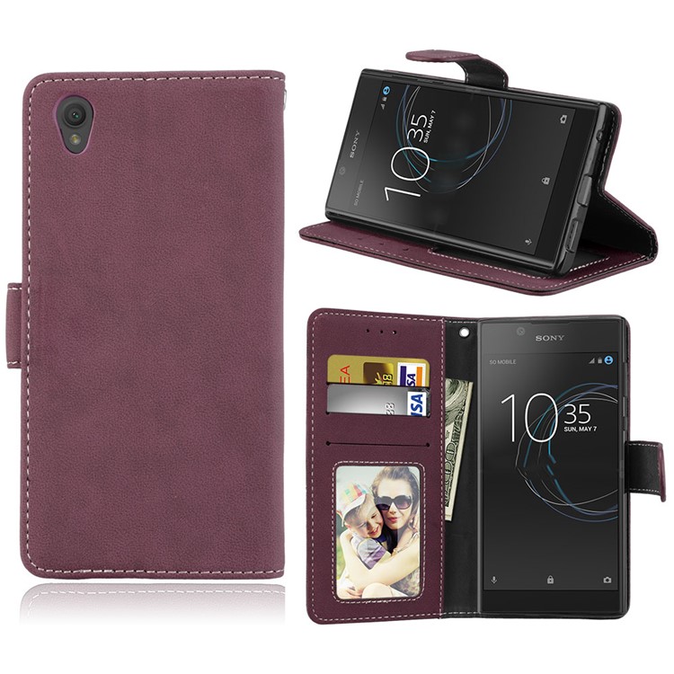 Matte Surface Wallet Leather Shell Case for Sony Xperia L1 - Wine Red-1