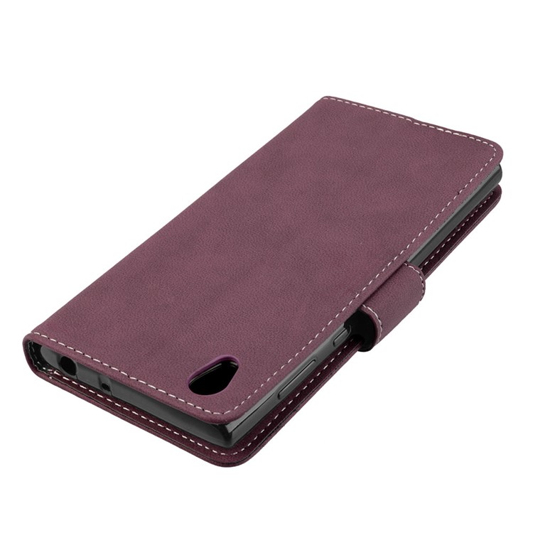 Matte Surface Wallet Leather Shell Case for Sony Xperia L1 - Wine Red-12