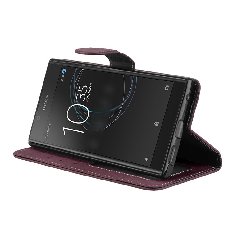 Matte Surface Wallet Leather Shell Case for Sony Xperia L1 - Wine Red-13
