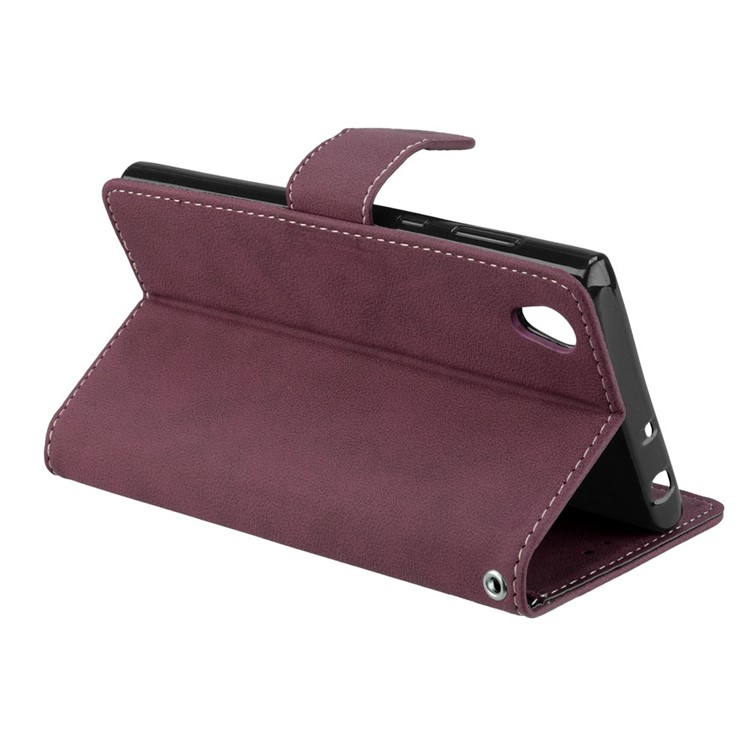 Matte Surface Wallet Leather Shell Case for Sony Xperia L1 - Wine Red-14