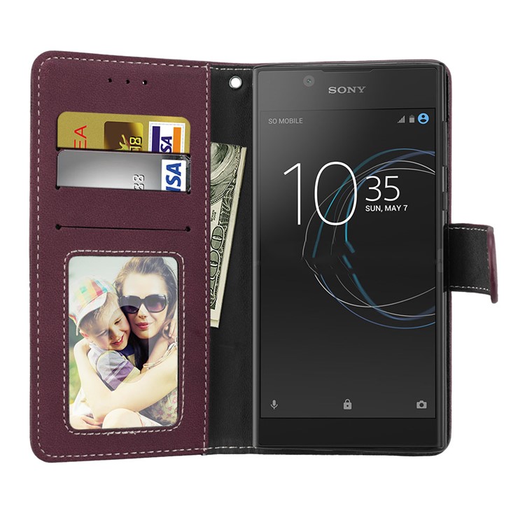Matte Surface Wallet Leather Shell Case for Sony Xperia L1 - Wine Red-9