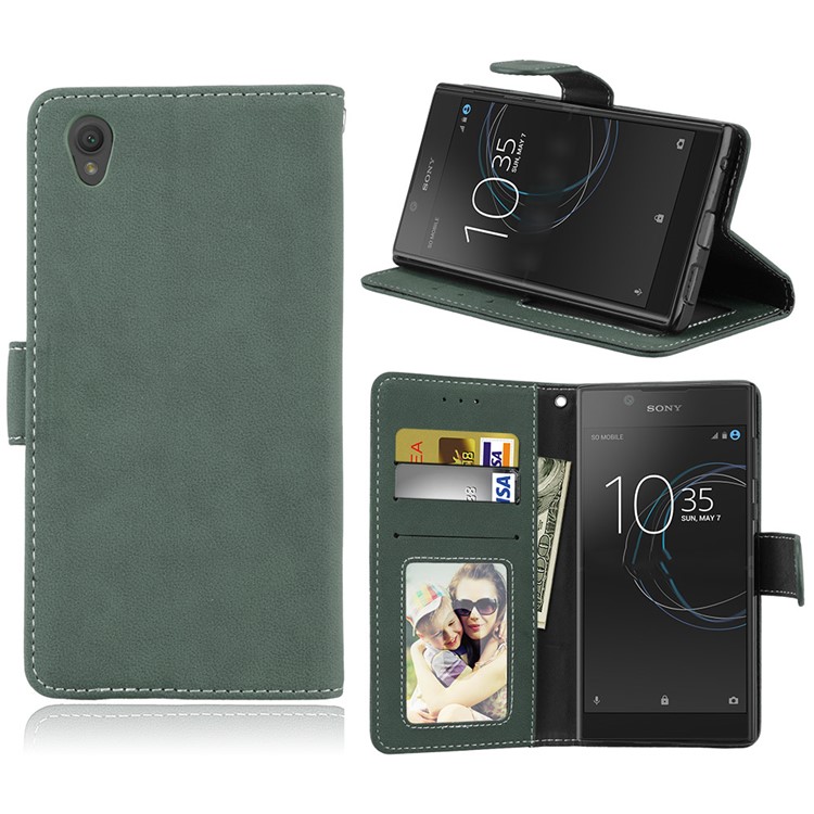Matte Surface PU Leather Stand Case for Sony Xperia L1 - Green-1