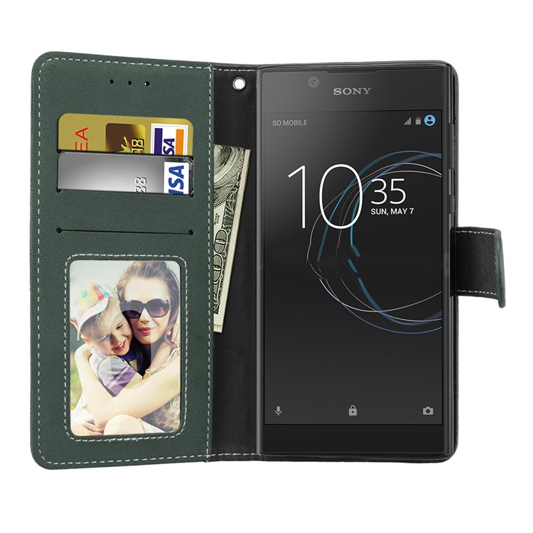 Matte Surface PU Leather Stand Case for Sony Xperia L1 - Green-9
