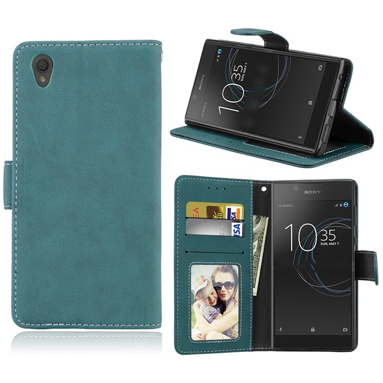 Matte Surface Leather Wallet Case for Sony Xperia L1 - Blue-1