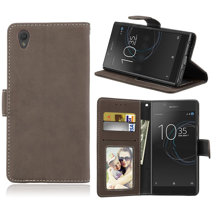 Matte Surface Wallet Leather Stand Case Shell for Sony Xperia L1 - Brown-1
