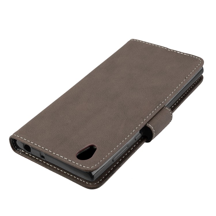 Matte Surface Wallet Leather Stand Case Shell for Sony Xperia L1 - Brown-12