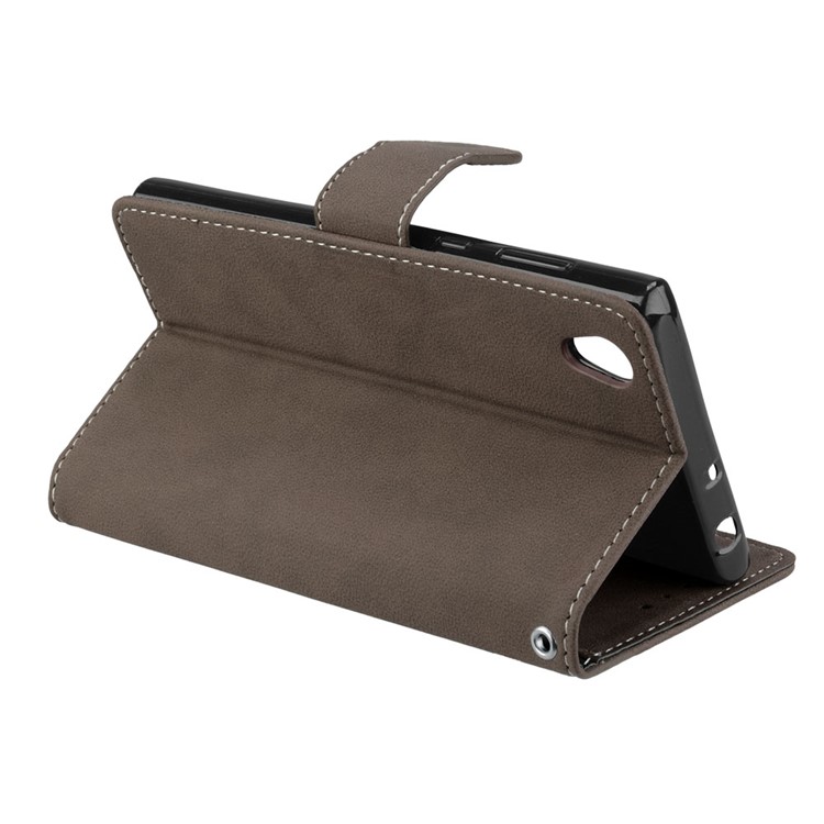 Matte Surface Wallet Leather Stand Case Shell for Sony Xperia L1 - Brown-14