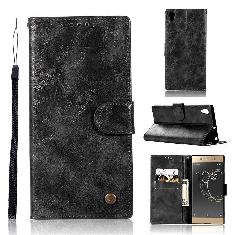 Premium Vintage PU Leather Wallet Stand Cover for Sony Xperia XA1 - Black-1