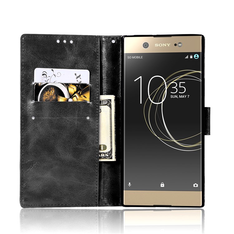 Premium Vintage PU Leather Wallet Stand Cover for Sony Xperia XA1 - Black-4