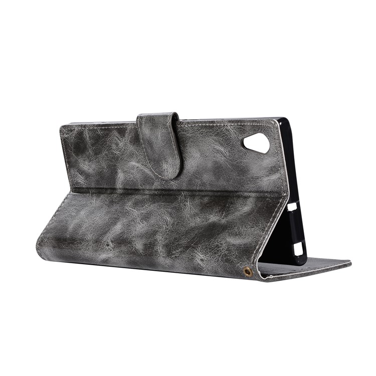 Premium Vintage PU Leather Wallet Flip Case for Sony Xperia XA1 - Grey-6
