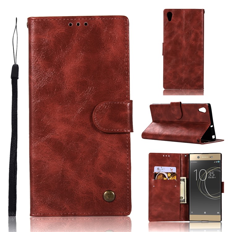Premium Vintage PU Leather Stand Phone Casing for Sony Xperia XA1 - Wine Red-1