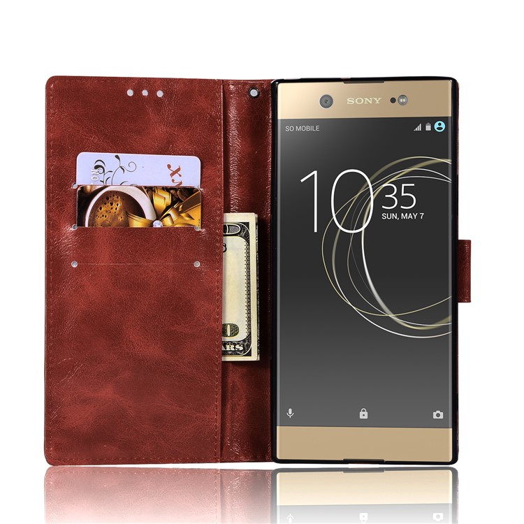 Premium Vintage PU Leather Stand Phone Casing for Sony Xperia XA1 - Wine Red-4