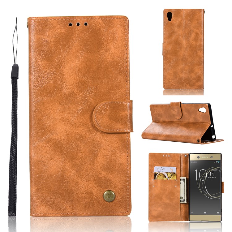 Premium Vintage PU Leather Stand Protection Case for Sony Xperia XA1 - Brown-1