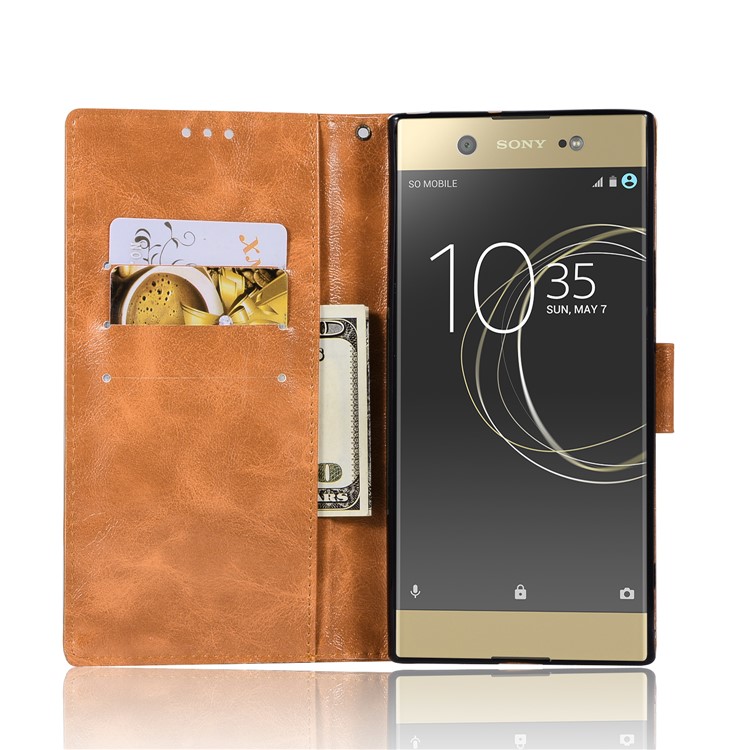 Premium Vintage PU Leather Stand Protection Case for Sony Xperia XA1 - Brown-4