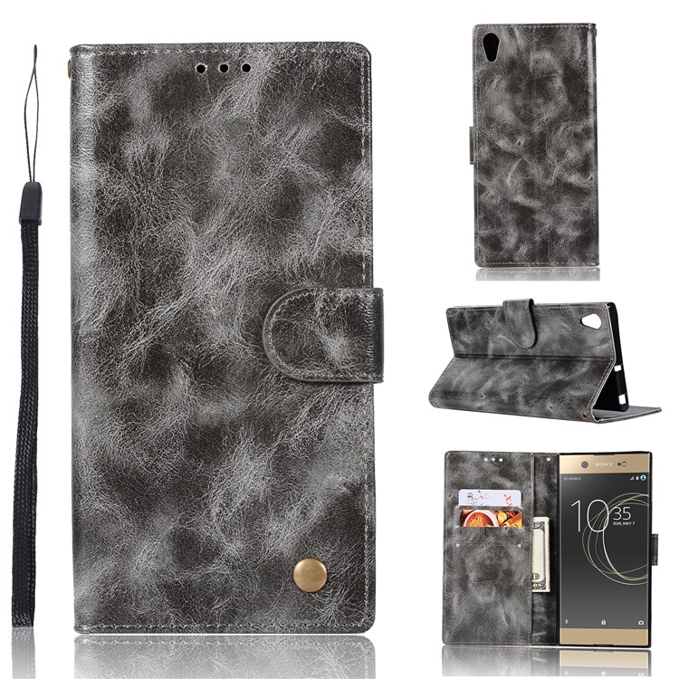Premium Vintage PU Leather Wallet Cover for Sony Xperia XA1 Ultra - Grey-1