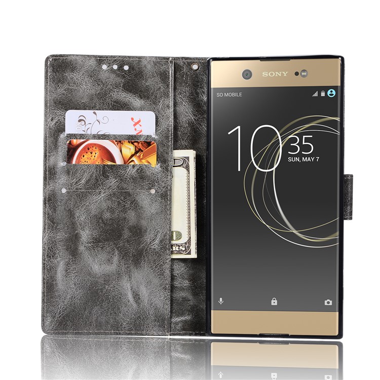 Premium Vintage PU Leather Wallet Cover for Sony Xperia XA1 Ultra - Grey-4