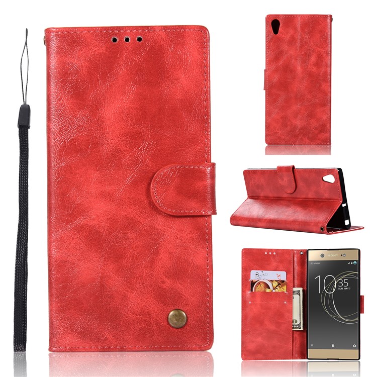Premium Vintage PU Leather Wallet Cell Phone Case for Sony Xperia XA1 Ultra - Red-1