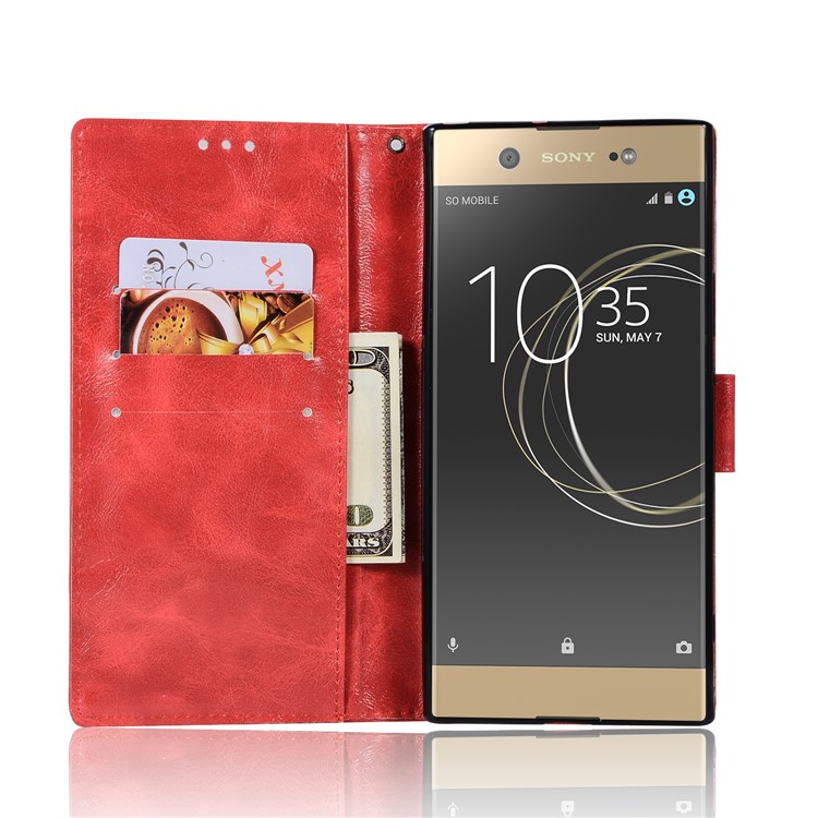 Premium Vintage PU Leather Wallet Cell Phone Case for Sony Xperia XA1 Ultra - Red-4