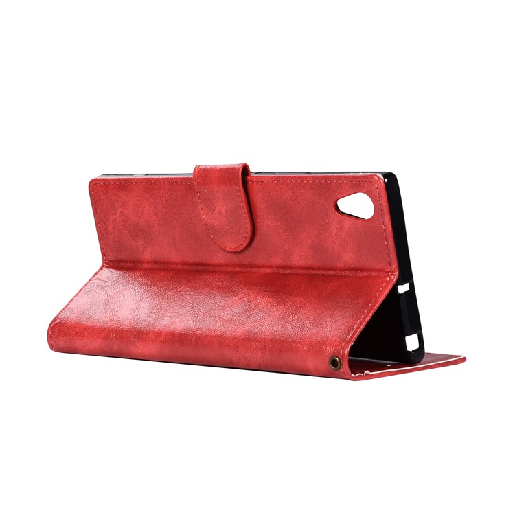 Premium Vintage PU Leather Wallet Cell Phone Case for Sony Xperia XA1 Ultra - Red-6