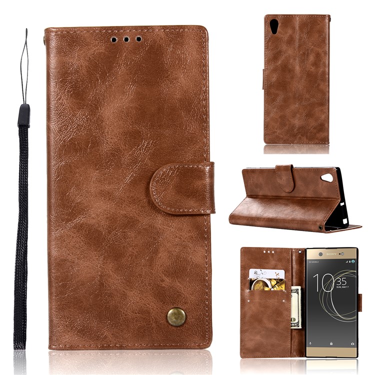Premium Vintage PU Leather Wallet Protective Case for Sony Xperia XA1 Ultra - Coffee-1