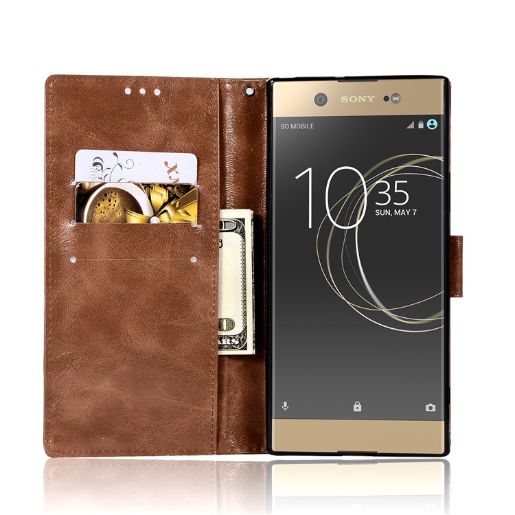 Premium Vintage PU Leather Wallet Protective Case for Sony Xperia XA1 Ultra - Coffee-4