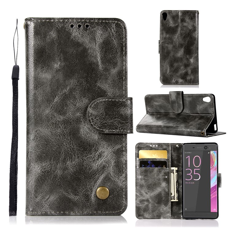 Premium Vintage PU Leather Wallet Cover for Sony Xperia L1 - Grey-1