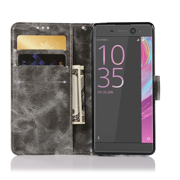Premium Vintage PU Leather Wallet Cover for Sony Xperia L1 - Grey-4