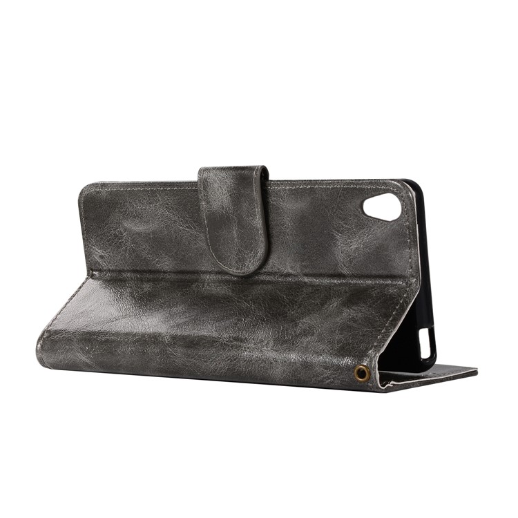 Premium Vintage PU Leather Wallet Cover for Sony Xperia L1 - Grey-6