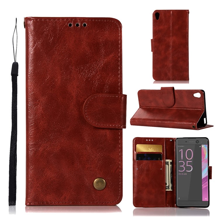 Premium Vintage PU Leather Wallet Protective Case for Sony Xperia L1 - Wine Red-1